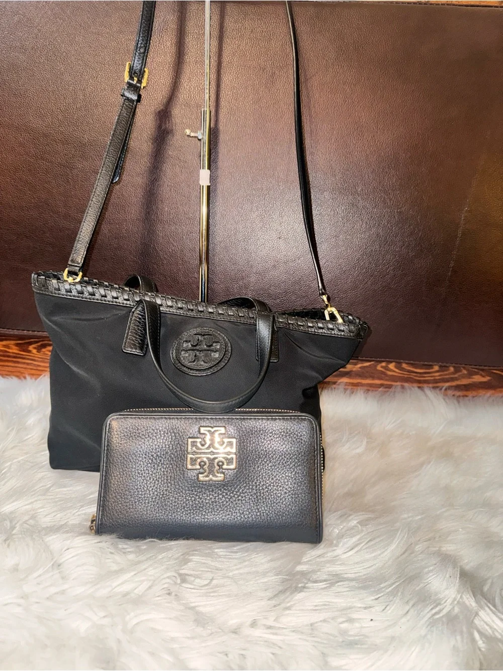 Tory Burch Black Nylon Mini Tote with Crossbody Wallet Set